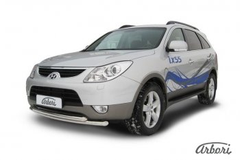 Защита переднего бампера Arbori (нержавейка, 2 трубы d57 и 42 mm) Hyundai IX55 EN (2006-2013)