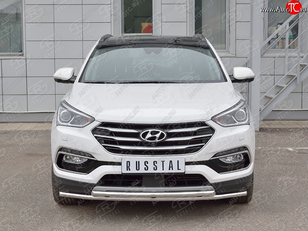 17 849 р. Защита переднего бампера (2 трубыØ42 мм, нержавейка) SLITKOFF Hyundai Santa Fe DM рестайлинг (2015-2019)  с доставкой в г. Таганрог