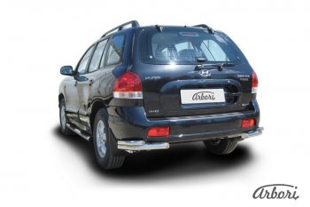 Защита заднего бампера Arbori (уголки, черная, 2 трубы d57 и 42 mm). Hyundai Santa Fe SM (2000-2012)