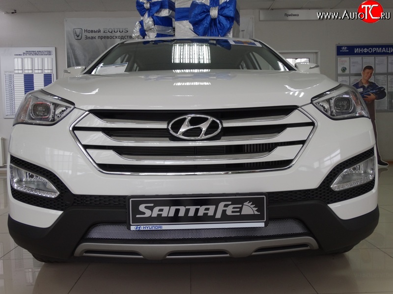 1 539 р. Сетка на бампер Russtal (хром)  Hyundai Santa Fe  DM (2012-2016) дорестайлинг  с доставкой в г. Таганрог