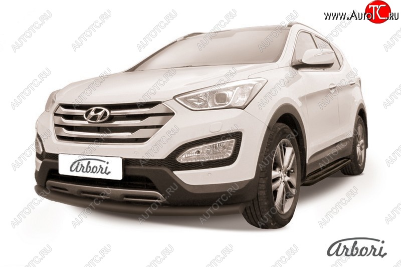 6 389 р. Защита переднего бампера Arbori (черная, 1 труба d57 mm). Hyundai Santa Fe DM дорестайлинг (2012-2016)  с доставкой в г. Таганрог