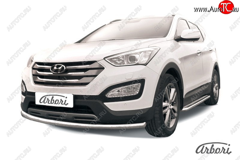 12 149 р. Защита переднего бампера Arbori (нержавейка, 1 труба d57 mm). Hyundai Santa Fe DM дорестайлинг (2012-2016)  с доставкой в г. Таганрог