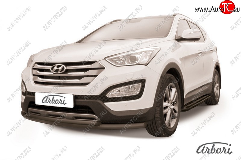 6 929 р. Защита переднего бампера Arbori (черная, 2 трубы d57 и 42 mm) Hyundai Santa Fe DM дорестайлинг (2012-2016)  с доставкой в г. Таганрог