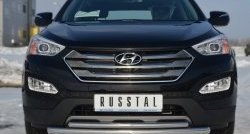 17 999 р. Защита переднего бампера (2 трубыØ63 и 42 мм, нержавейка) SLITKOFF  Hyundai Santa Fe  DM (2012-2016) дорестайлинг  с доставкой в г. Таганрог. Увеличить фотографию 1