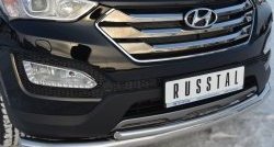 17 999 р. Защита переднего бампера (2 трубыØ76 и 42 мм, нержавейка) SLITKOFF  Hyundai Santa Fe  DM (2012-2016) дорестайлинг  с доставкой в г. Таганрог. Увеличить фотографию 2