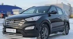 17 999 р. Защита переднего бампера (2 трубыØ76 и 42 мм, нержавейка) SLITKOFF  Hyundai Santa Fe  DM (2012-2016) дорестайлинг  с доставкой в г. Таганрог. Увеличить фотографию 4