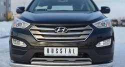 17 999 р. Защита переднего бампера (2 трубыØ76 и 42 мм, нержавейка) SLITKOFF  Hyundai Santa Fe  DM (2012-2016) дорестайлинг  с доставкой в г. Таганрог. Увеличить фотографию 1