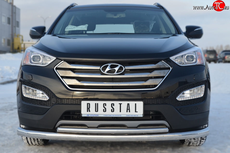 17 999 р. Защита переднего бампера (2 трубыØ76 и 42 мм, нержавейка) SLITKOFF  Hyundai Santa Fe  DM (2012-2016) дорестайлинг  с доставкой в г. Таганрог