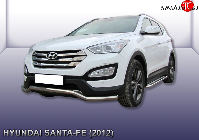 16 999 р. Фигурная защита переднего бампера диаметром 57 мм Slitkoff  Hyundai Santa Fe  DM (2012-2016) дорестайлинг (Нержавейка, Полированная)  с доставкой в г. Таганрог