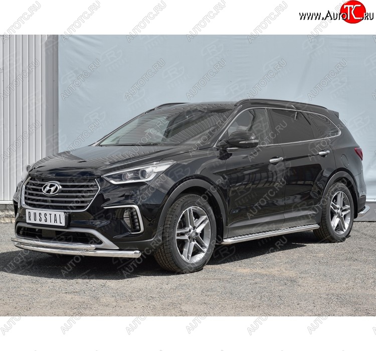 20 649 р. Защита переднего бампера (2 трубыØ42 мм, нержавейка) SLITKOFF  Hyundai Grand Santa Fe  1 DM (2016-2018) рестайлинг  с доставкой в г. Таганрог