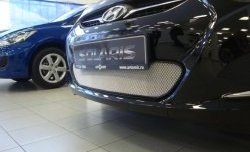 1 539 р. Сетка на бампер Russtal (хром)  Hyundai Solaris  RBr (2010-2014) седан дорестайлинг, хэтчбэк дорестайлинг  с доставкой в г. Таганрог. Увеличить фотографию 2