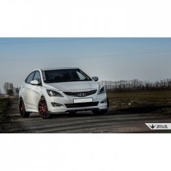 4 499 р. Накладка на передний бампер TopKontur Design Hyundai Solaris RBr седан рестайлинг (2014-2017) (Глянец под окраску, Неокрашенная)  с доставкой в г. Таганрог. Увеличить фотографию 3