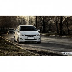 4 499 р. Накладка на передний бампер TopKontur Design Hyundai Solaris RBr седан рестайлинг (2014-2017) (Глянец под окраску, Неокрашенная)  с доставкой в г. Таганрог. Увеличить фотографию 4