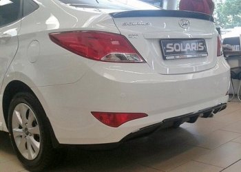 3 899 р. Накладка на задний бампер АвтоКрат Hyundai Solaris RBr седан рестайлинг (2014-2017) (Неокрашенная)  с доставкой в г. Таганрог. Увеличить фотографию 2