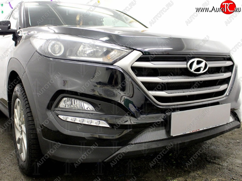 1 539 р. Защитная сетка на бампер Russtal (хром) Hyundai Tucson TL дорестайлинг (2015-2018)  с доставкой в г. Таганрог