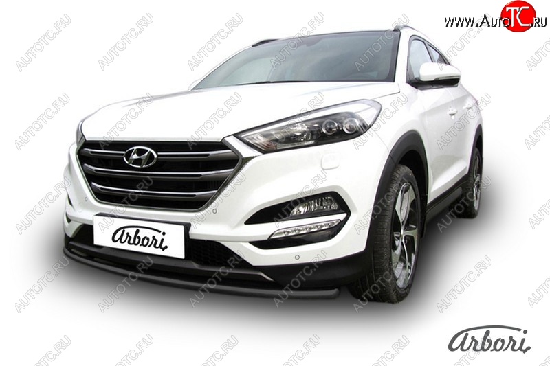 8 819 р. Защита переднего бампера Arbori (черная, 1 труба d42 mm). Hyundai Tucson TL дорестайлинг (2015-2018)  с доставкой в г. Таганрог