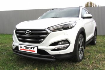 9 999 р. Защита переднего бампера из трубы d57 Slitkoff  Hyundai Tucson  TL (2015-2018) дорестайлинг (Цвет: серебристый)  с доставкой в г. Таганрог. Увеличить фотографию 1