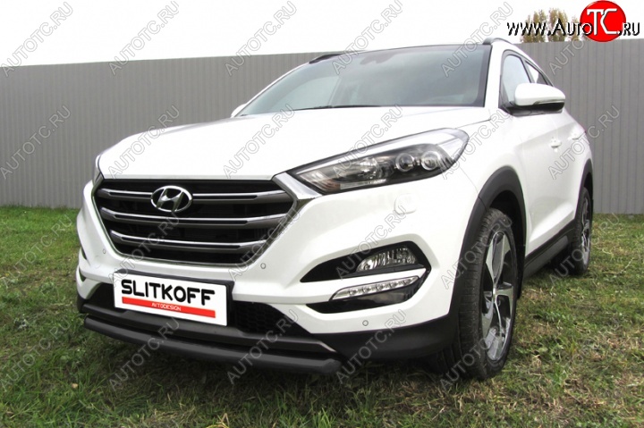 11 199 р. Защита переднего бампера из трубы d57 Slitkoff Hyundai Tucson TL дорестайлинг (2015-2018) (Цвет: серебристый)  с доставкой в г. Таганрог