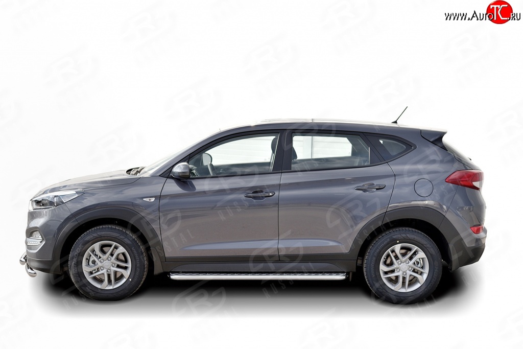 20 749 р. Широкая защита порогов Russtal Hyundai Tucson TL дорестайлинг (2015-2018) (Защита порогов с со скосами на торцах (вариант 1))  с доставкой в г. Таганрог