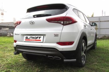 4 999 р. Защита заднего бампера из уголков d57 Slitkoff  Hyundai Tucson  TL (2015-2018) дорестайлинг (Цвет: серебристый)  с доставкой в г. Таганрог. Увеличить фотографию 1