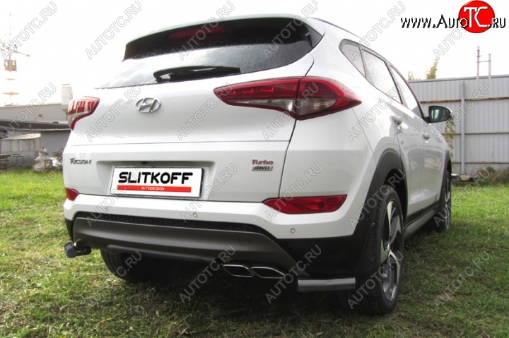 4 999 р. Защита заднего бампера из уголков d57 Slitkoff  Hyundai Tucson  TL (2015-2018) дорестайлинг (Цвет: серебристый)  с доставкой в г. Таганрог