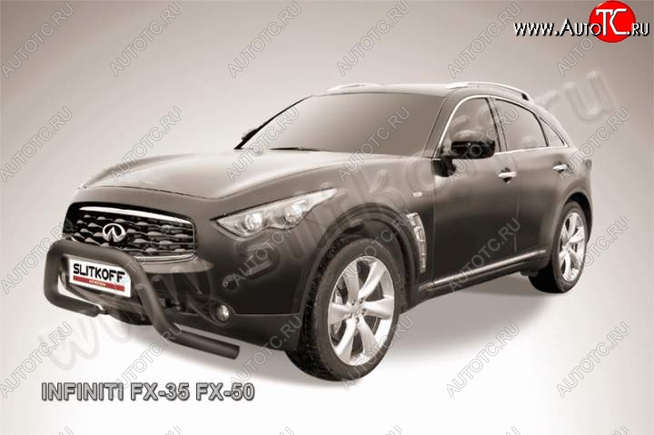 28 999 р. Кенгурятник d76 Slitkoff (низкий, широкий) INFINITI FX35 S51 дорестайлинг (2008-2011) (Цвет: серебристый)  с доставкой в г. Таганрог