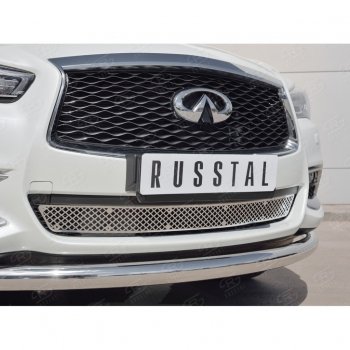 4 849 р. Решетка радиатора Russtal лист (нерж) INFINITI QX60 L50 рестайлинг (2016-2021) (Неокрашенная)  с доставкой в г. Таганрог. Увеличить фотографию 2