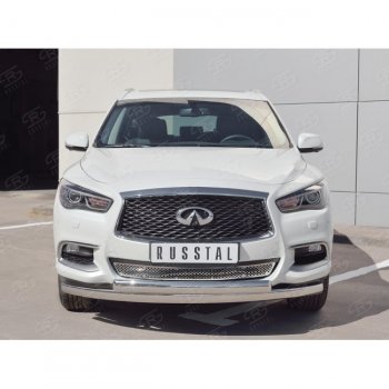 27 999 р. Защита переднего бампера (2 трубыØ75х42 мм, нержавейка) Russtal INFINITI QX60 L50 рестайлинг (2016-2021)  с доставкой в г. Таганрог. Увеличить фотографию 2