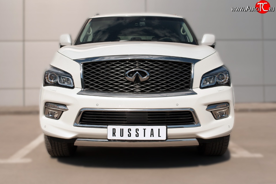 20 999 р. Защита переднего бампера (Ø75х42 мм, нержавейка) Russtal INFINITI QX80 Z62 1-ый рестайлинг (2014-2018)  с доставкой в г. Таганрог