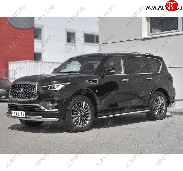 26 999 р. Защита переднего бампера (2 трубы Ø63 и 42 мм, нержавейка) SLITKOFF  INFINITI QX80  Z62 (2018-2024) 2-ой рестайлинг  с доставкой в г. Таганрог