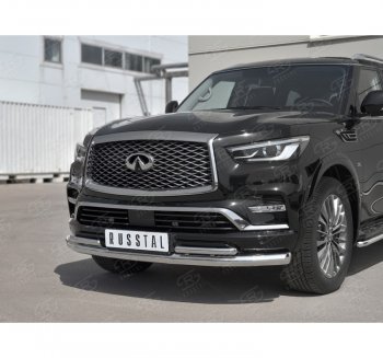 27 499 р. Защита переднего бампера (2 трубы Ø76 и 42 мм, нержавейка) SLITKOFF  INFINITI QX80  Z62 (2018-2024) 2-ой рестайлинг  с доставкой в г. Таганрог. Увеличить фотографию 3