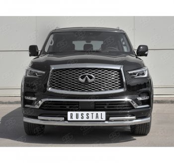 27 499 р. Защита переднего бампера (2 трубы Ø76 и 42 мм, нержавейка) SLITKOFF  INFINITI QX80  Z62 (2018-2024) 2-ой рестайлинг  с доставкой в г. Таганрог. Увеличить фотографию 4