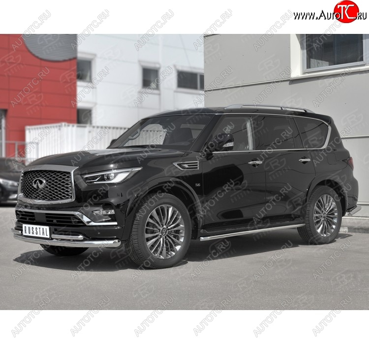 27 499 р. Защита переднего бампера (2 трубы Ø76 и 42 мм, нержавейка) SLITKOFF  INFINITI QX80  Z62 (2018-2024) 2-ой рестайлинг  с доставкой в г. Таганрог