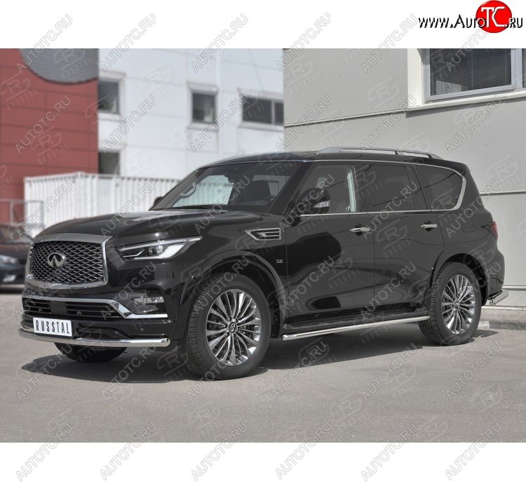 19 999 р. Защита переднего бампера (Ø63 мм, нержавейка) SLITKOFF  INFINITI QX80  Z62 (2018-2024) 2-ой рестайлинг  с доставкой в г. Таганрог