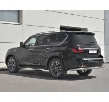 Защита заднего бампера (Ø76 мм, нержавейка) SLITKOFF INFINITI QX80 Z62 2-ой рестайлинг (2018-2024)