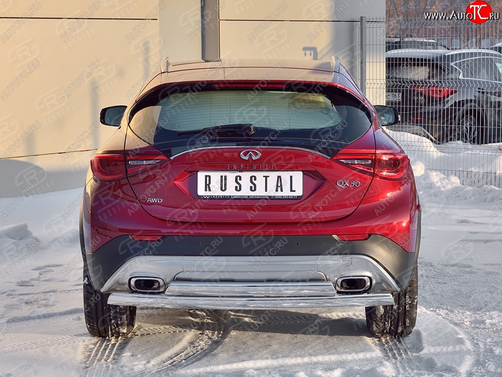 27 999 р. Защита заднего бампера (2 трубы Ø76х42 мм, нержавейка) Russtal INFINITI Qx50 J50 дорестайлинг (2013-2016)  с доставкой в г. Таганрог