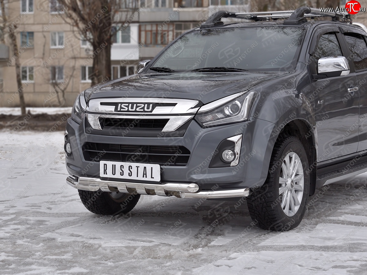 24 849 р. Защита переднего бампера (Ø 63 мм с клыками, нержавейка) SLITKOFF  Isuzu D-Max  RT85,TFR DoubleCab (2015-2021) рестайлинг  с доставкой в г. Таганрог