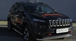 21 599 р. Защита переднего бампера (Trailhawk 2 трубыØ63 и 42 мм, нержавейка) SLITKOFF  Jeep Cherokee  KL (2014-2017) дорестайлинг  с доставкой в г. Таганрог. Увеличить фотографию 2