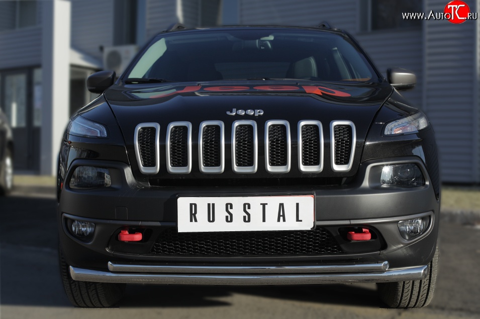 21 599 р. Защита переднего бампера (Trailhawk 2 трубыØ63 и 42 мм, нержавейка) SLITKOFF  Jeep Cherokee  KL (2014-2017) дорестайлинг  с доставкой в г. Таганрог