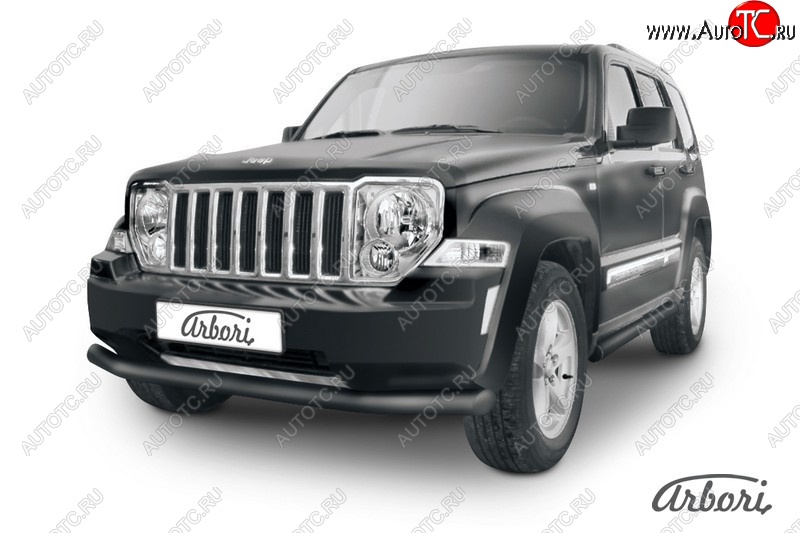 8 837 р. Защита переднего бампера Arbori (черная, 1 труба d76 mm). Jeep Cherokee KK (2007-2014)  с доставкой в г. Таганрог