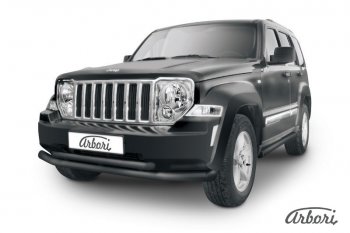 Защита переднего бампера Arbori (черная, 2 трубы d76 и 57 mm) Jeep Cherokee KK (2007-2014)