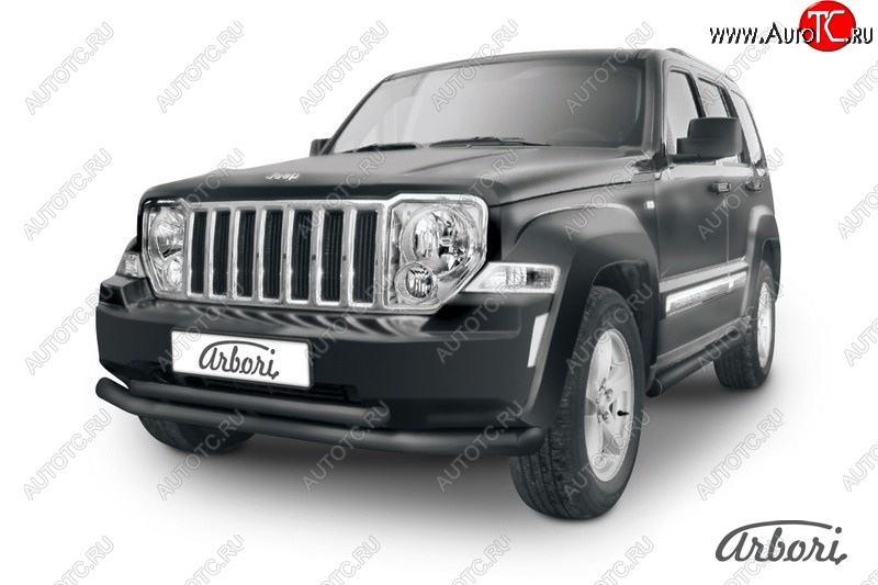 12 509 р. Защита переднего бампера Arbori (черная, 2 трубы d76 и 57 mm) Jeep Cherokee KK (2007-2014)  с доставкой в г. Таганрог