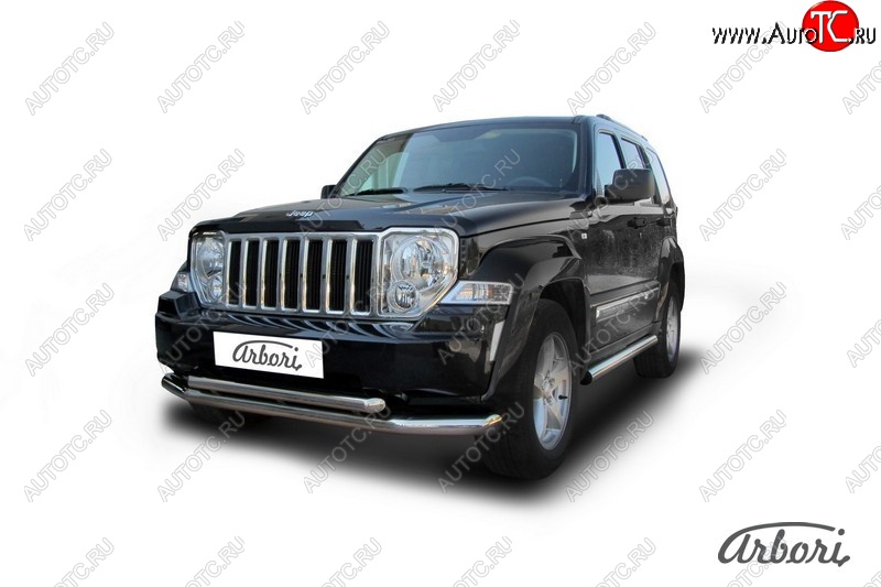 18 359 р. Защита переднего бампера Arbori (нержавейка, 2 трубы d76 и 57 mm) Jeep Cherokee KK (2007-2014)  с доставкой в г. Таганрог