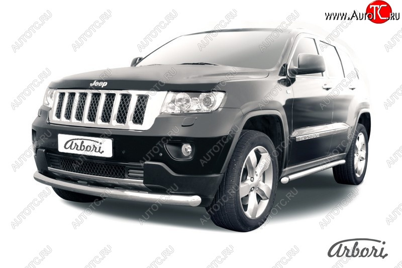 14 579 р. Защита переднего бампера Arbori (нержавейка, 1 труба d76 mm). Jeep Grand Cherokee WK2 дорестайлинг (2010-2013)  с доставкой в г. Таганрог