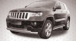 Двойная защита переднего бампера из двух труб диаметром 76 и 57 мм Slitkoff Jeep Grand Cherokee WK2 дорестайлинг (2010-2013)