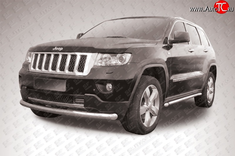 16 399 р. Одинарная защита переднего бампера диаметром 76 мм Slitkoff  Jeep Grand Cherokee  WK2 (2010-2013) дорестайлинг (Нержавейка, Полированная)  с доставкой в г. Таганрог