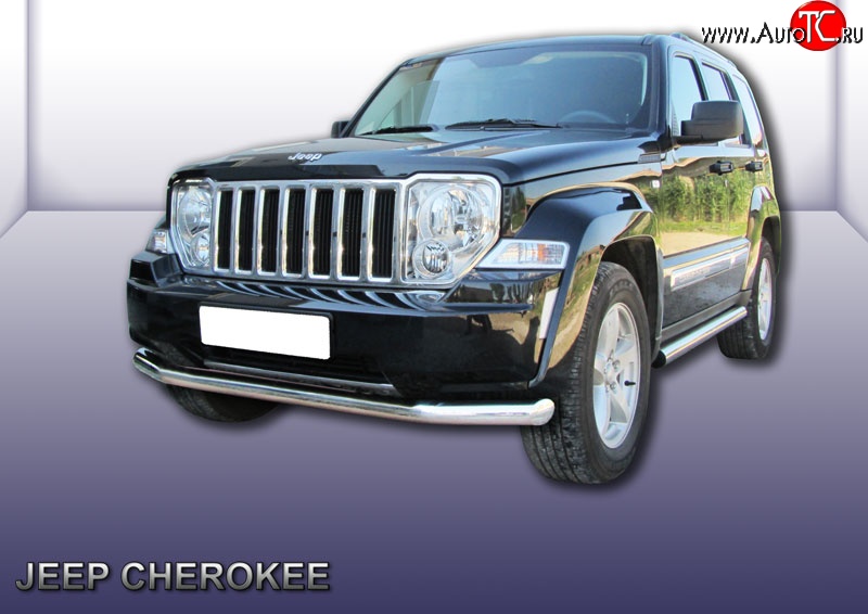 16 299 р. Одинарная защита переднего бампера диаметром 76 мм Slitkoff  Jeep Liberty  KK (2007-2013) (Нержавейка, Полированная)  с доставкой в г. Таганрог