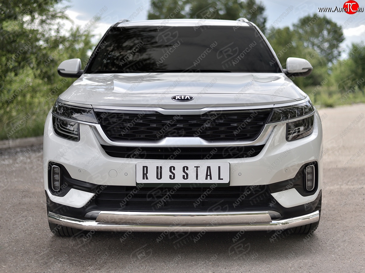 22 949 р. Защита переднего бампера (2 трубы Ø63 и 75х42 мм, нержавейка) Russtal KIA Seltos (2019-2025)  с доставкой в г. Таганрог