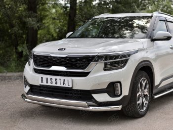 22 949 р. Защита переднего бампера (2 трубы Ø63 и 75х42 мм, нержавейка) Russtal KIA Seltos (2019-2025)  с доставкой в г. Таганрог. Увеличить фотографию 2