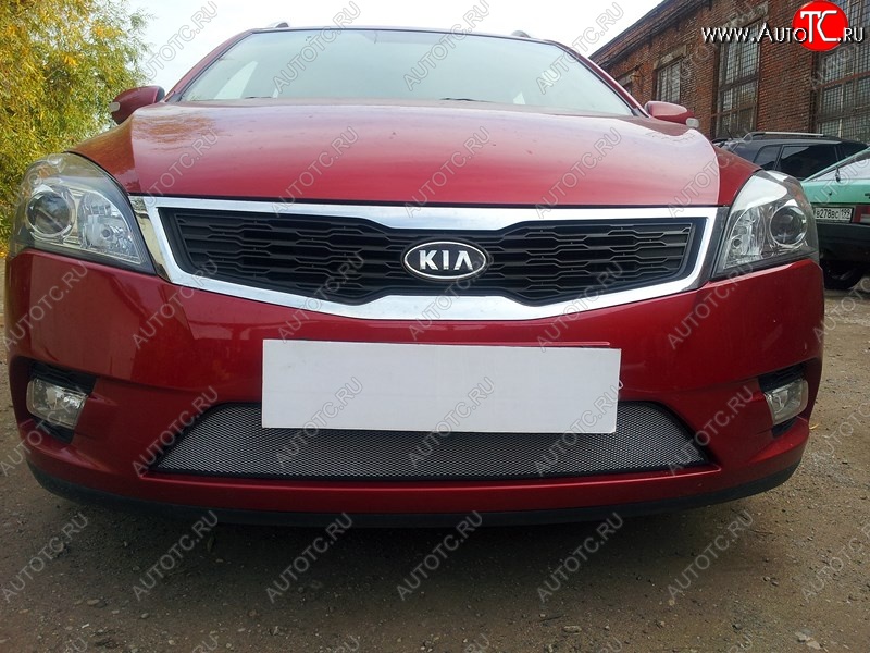 1 539 р. Защитная сетка на бампер Russtal (хром)  KIA Ceed  1 ED (2010-2012) рестайлинг универсал, рестайлинг, хэтчбэк 5 дв.  с доставкой в г. Таганрог